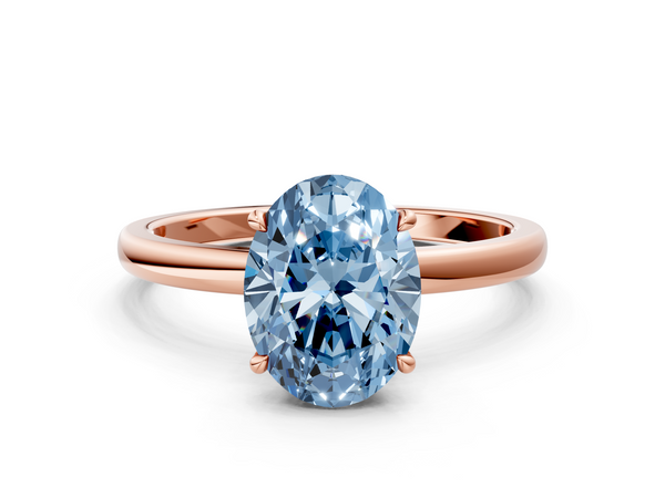 Rose gold Fancy Blue Oval  Solitaire Engagement Ring with Cathedral Band and Four-Prong Setting