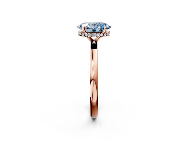 Rose gold Fancy Blue Oval  Solitaire Engagement Ring with Cathedral Band and Four-Prong Setting