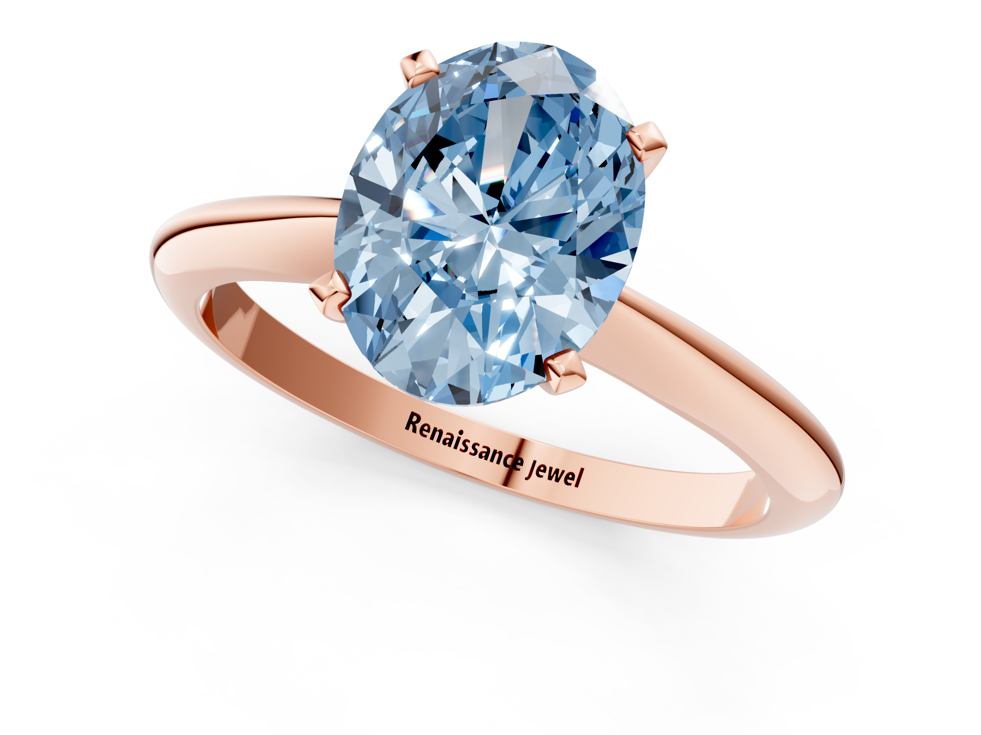Rose gold Fancy Blue Oval  Solitaire Engagement Ring with Classic Band and Four-Prong Setting_54