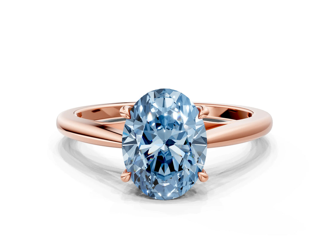 Rose gold Fancy Blue Oval  Solitaire Engagement Ring with Four-Prong Setting and Classic Band 1