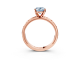 Rose gold Fancy Blue Oval  Solitaire Engagement Ring with Scrollwork Band and Four-Prong Setting_150