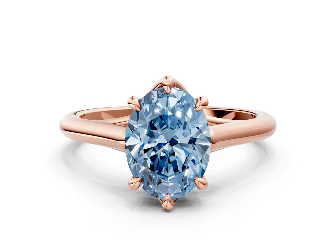 Rose gold Fancy Blue Oval  Solitaire Engagement Ring with Six-Prong Setting and Classic Band 1