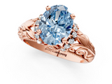 Rose gold Fancy Blue Oval  Solitaire Filigree Engagement Ring with Halo and Prong Setting_33
