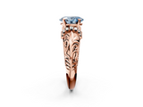 Rose gold Fancy Blue Oval  Solitaire Filigree Engagement Ring with Halo and Prong Setting_34