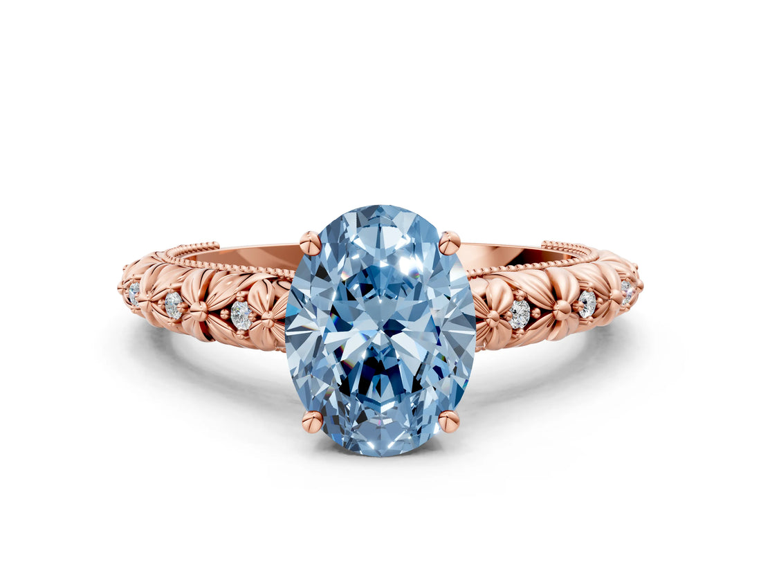 Rose gold Fancy Blue Oval  Solitaire Floral Milgrain Engagement Ring_31
