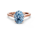 Rose gold Fancy Blue Oval  Solitaire Heart Prong Engagement Ring with Tapered Band_56
