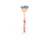 Rose gold Fancy Blue Oval  Solitaire Heart Prong Engagement Ring with Tapered Band_58