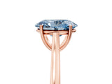 Rose gold Fancy Blue Oval  Solitaire Heart Prong Engagement Ring with Tapered Band_61
