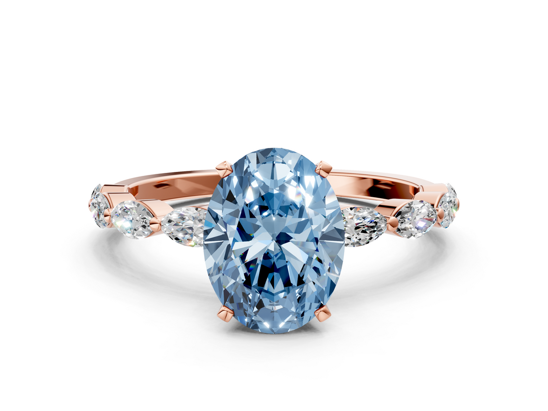 Rose gold Fancy Blue Oval  Solitaire Marquise Side Stone Prong Setting Ring_45