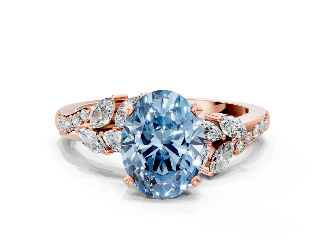 Rose gold Fancy Blue Oval  Solitaire Marquise Twist Band with Six-Prong Setting_45