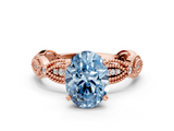 Rose gold Fancy Blue Oval  Solitaire Milgrain Diamond Engagement Ring with Bezel and Marquise Band_149
