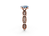 Rose gold Fancy Blue Oval  Solitaire Milgrain Diamond Engagement Ring with Bezel and Marquise Band_151