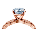 Rose gold Fancy Blue Oval  Solitaire Milgrain Diamond Engagement Ring with Bezel and Marquise Band_153