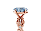 Rose gold Fancy Blue Oval  Solitaire Milgrain Diamond Engagement Ring with Bezel and Marquise Band_154