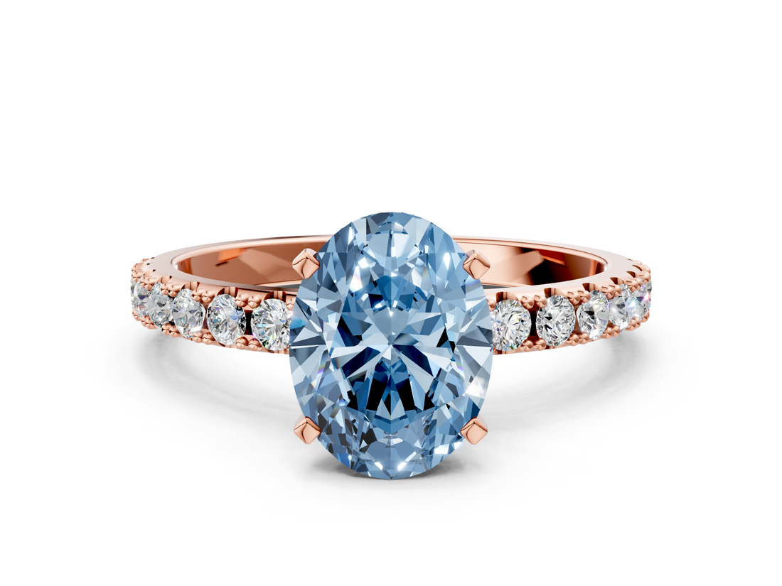 Rose gold Fancy Blue Oval  Solitaire Pavé Band with Four-Prong Setting_156