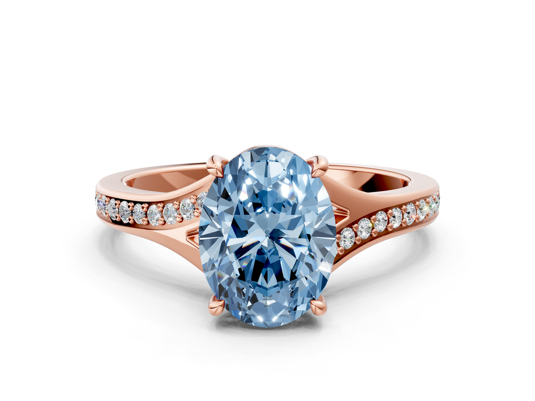Rose gold Fancy Blue Oval  Solitaire Pavé Band with Four-Prong Setting_42