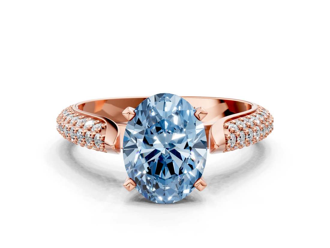 Rose gold Fancy Blue Oval  Solitaire Pavé Diamond Engagement Ring with Four-Prong Setting_122