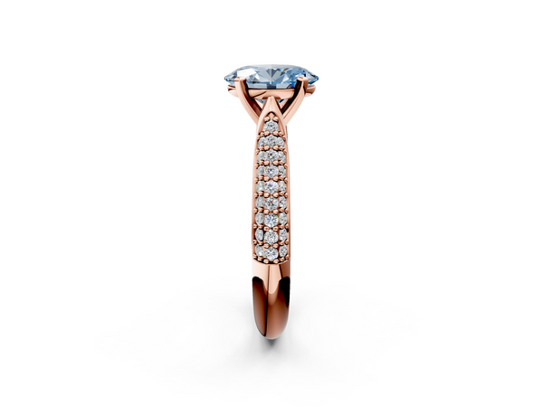 Rose gold Fancy Blue Oval  Diamond Solitaire Engagement Ring with Pavé Band and Four-Prong Setting