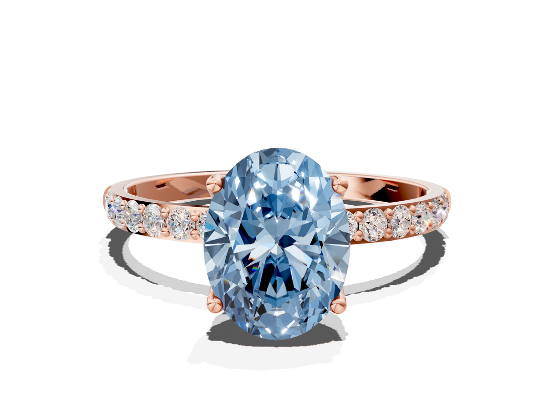 Rose gold Fancy Blue Oval  Solitaire Pavé Diamond Engagement Ring with Four-Prong Setting_25