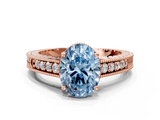 Rose gold Fancy Blue Oval  Solitaire Pavé Diamond Milgrain Engagement Ring with Four-Prong Setting_3