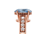 Rose gold Fancy Blue Oval  Solitaire Pavé Diamond Milgrain Engagement Ring with Four-Prong Setting_8
