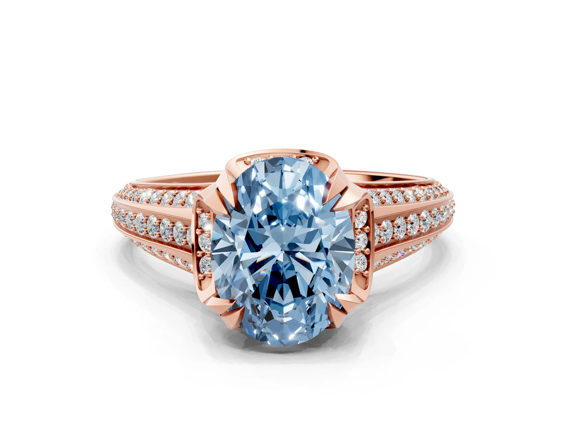 Rose gold Fancy Blue Oval  Solitaire Pave Split Shank Ring with Four-Prong Setting_155