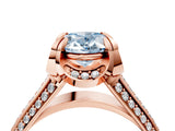 Rose gold Fancy Blue Oval  Solitaire Pave Split Shank Ring with Four-Prong Setting_159