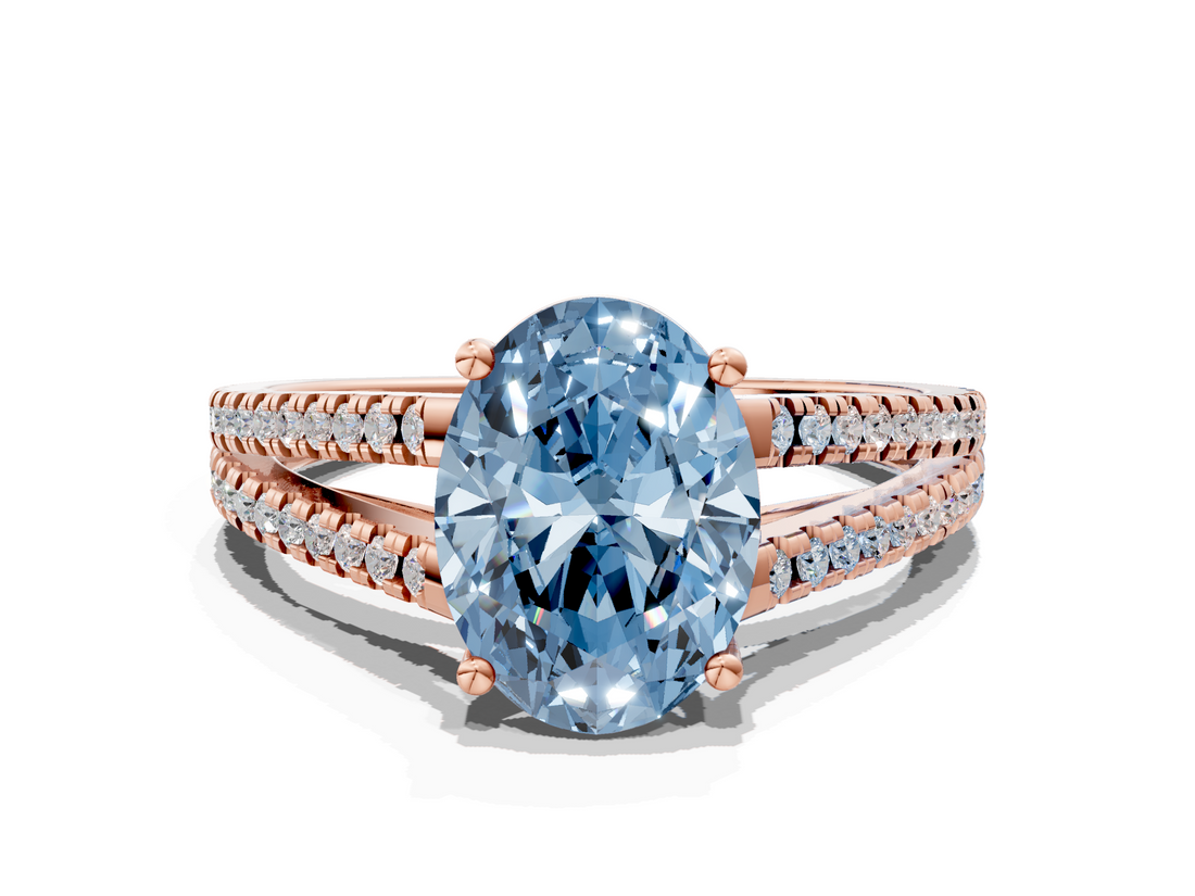 Rose gold Fancy Blue Oval  Solitaire Split Shank Pavé Diamond Engagement Ring_371