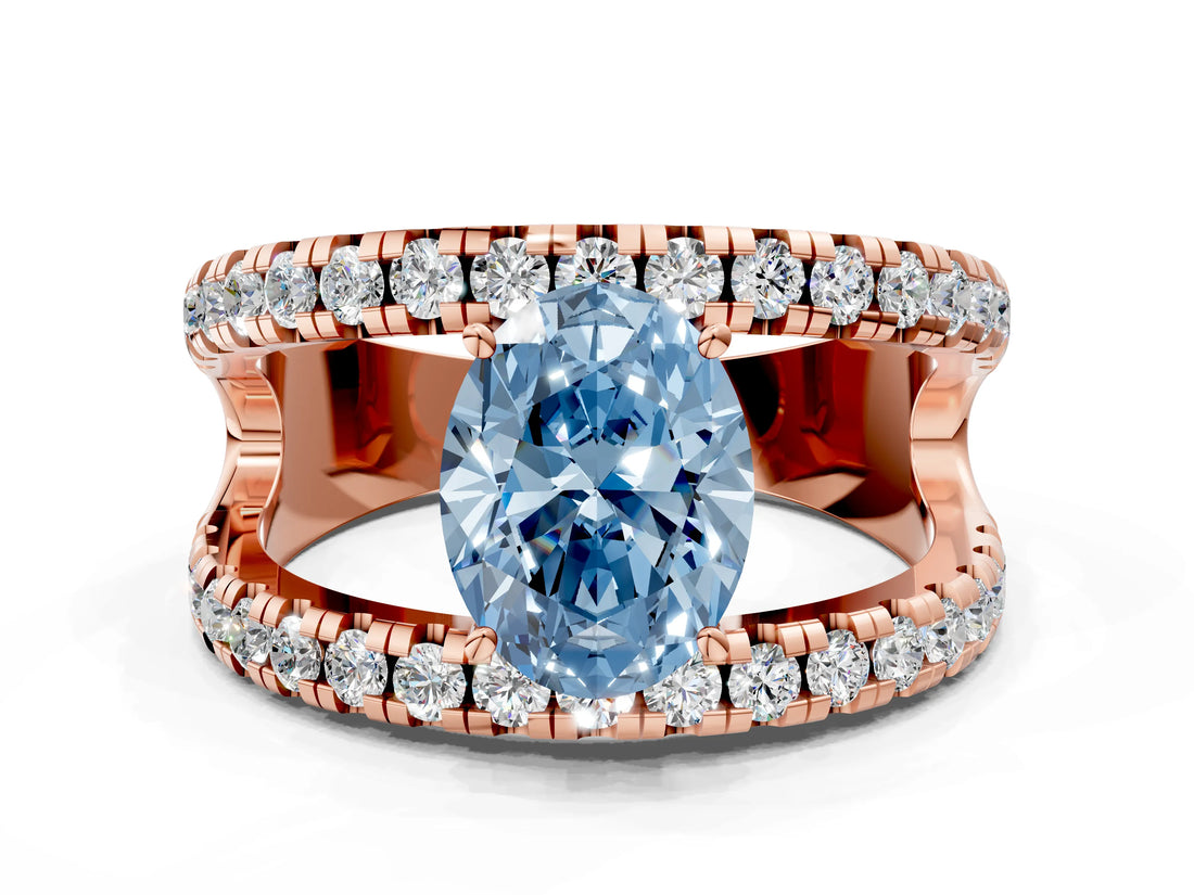 Rose gold Fancy Blue Oval  Solitaire Split Shank Pave Diamond Ring_49