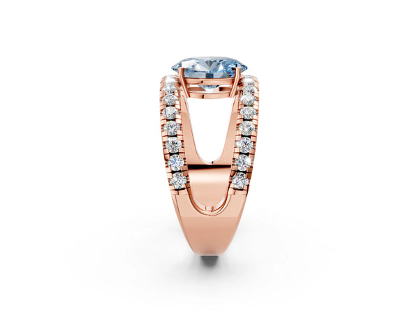 Rose gold Fancy Blue Oval  Solitaire Split Shank Pave Diamond Ring