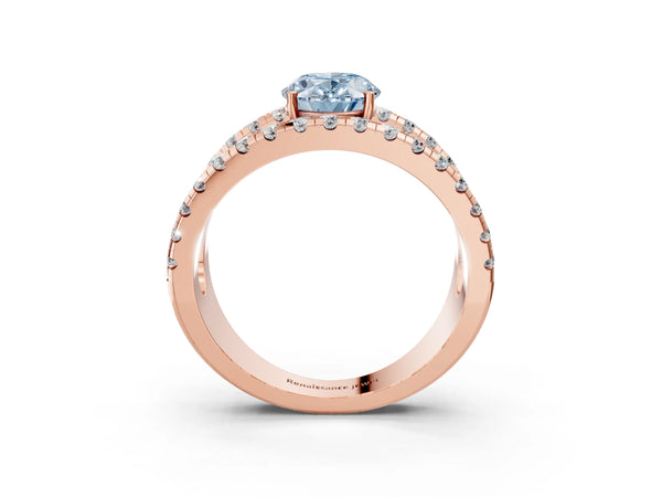 Rose gold Fancy Blue Oval  Solitaire Split Shank Pave Diamond Ring