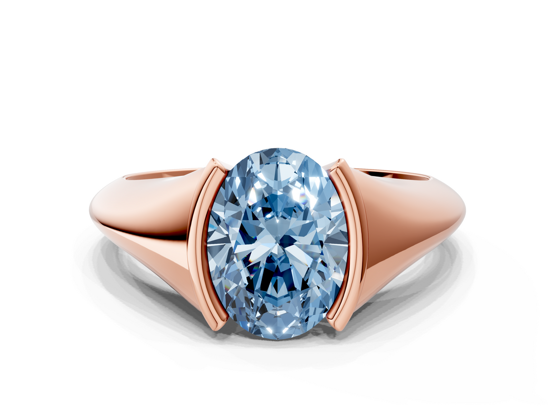 Rose gold Fancy Blue Oval  Solitaire Tension Set Diamond Ring_20