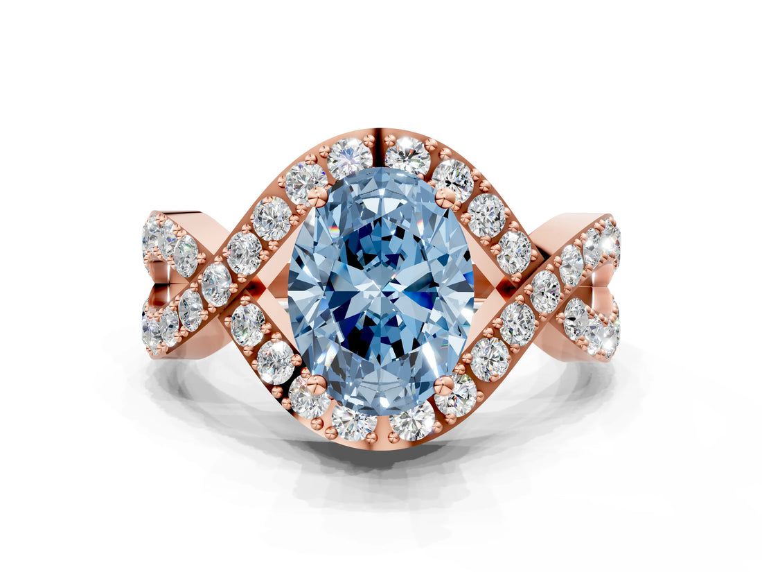 Rose gold Fancy Blue Oval  Solitaire Twist Band Pavé Diamond Engagement Ring_32