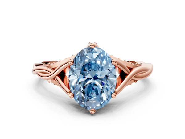 Rose gold Fancy Blue Oval  Solitaire Twist Band Six-Prong Setting