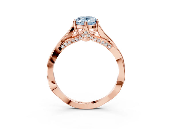 Rose gold Fancy Blue Oval  Solitaire Twist Band Six-Prong Setting