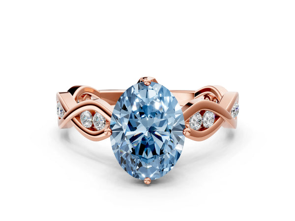 Rose Gold Oval Twisted Engagement Ring Setting for Fancy Blue Center with Accented Crossover Band
