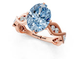 Rose gold Fancy Blue Oval  Solitaire Twist Band with Leaf Prong Setting 2