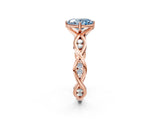 Rose gold Fancy Blue Oval  Solitaire Twist Band with Leaf Prong Setting 3