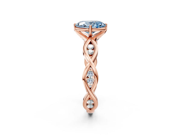 Rose Gold Oval Twisted Engagement Ring Setting for Fancy Blue Center with Accented Crossover Band