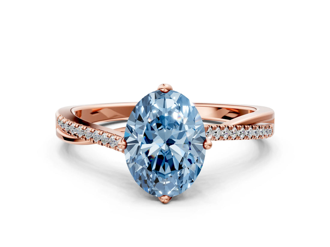 Rose gold Fancy Blue Oval  Solitaire Twist Band with Pavé Diamonds and Four-Prong Setting_84