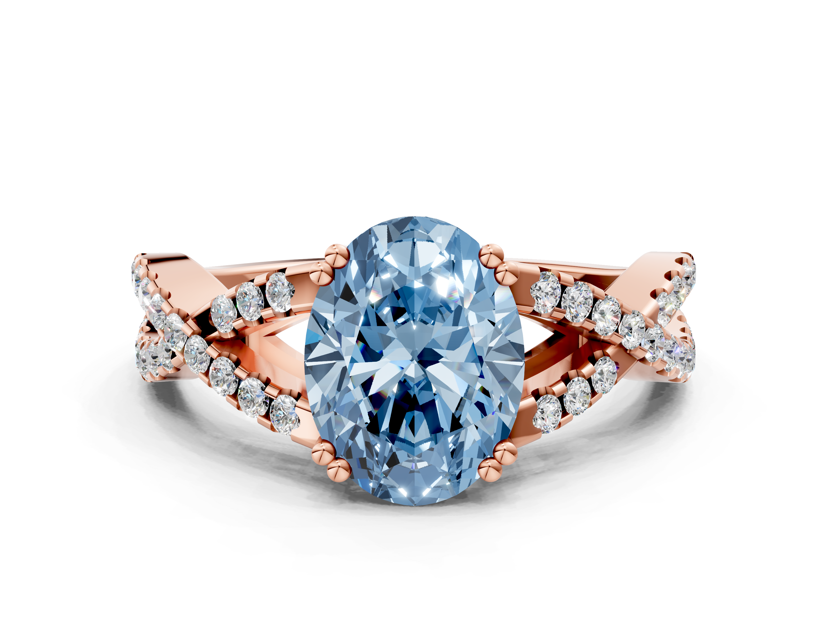 Rose gold Fancy Blue Oval  Solitaire Twist Band with Pavé Setting and Four-Prong Setting_34