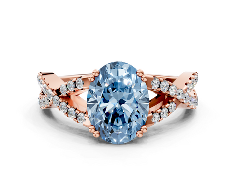 Rose gold Fancy Blue Oval  Solitaire Twist Band with Pavé Setting and Four-Prong Setting_34