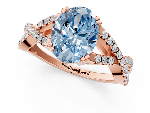 Rose gold Fancy Blue Oval  Solitaire Twist Band with Pavé Setting and Four-Prong Setting_35
