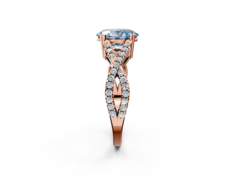 Rose gold Fancy Blue Oval  Solitaire Twist Band with Pavé Setting and Four-Prong Setting_36