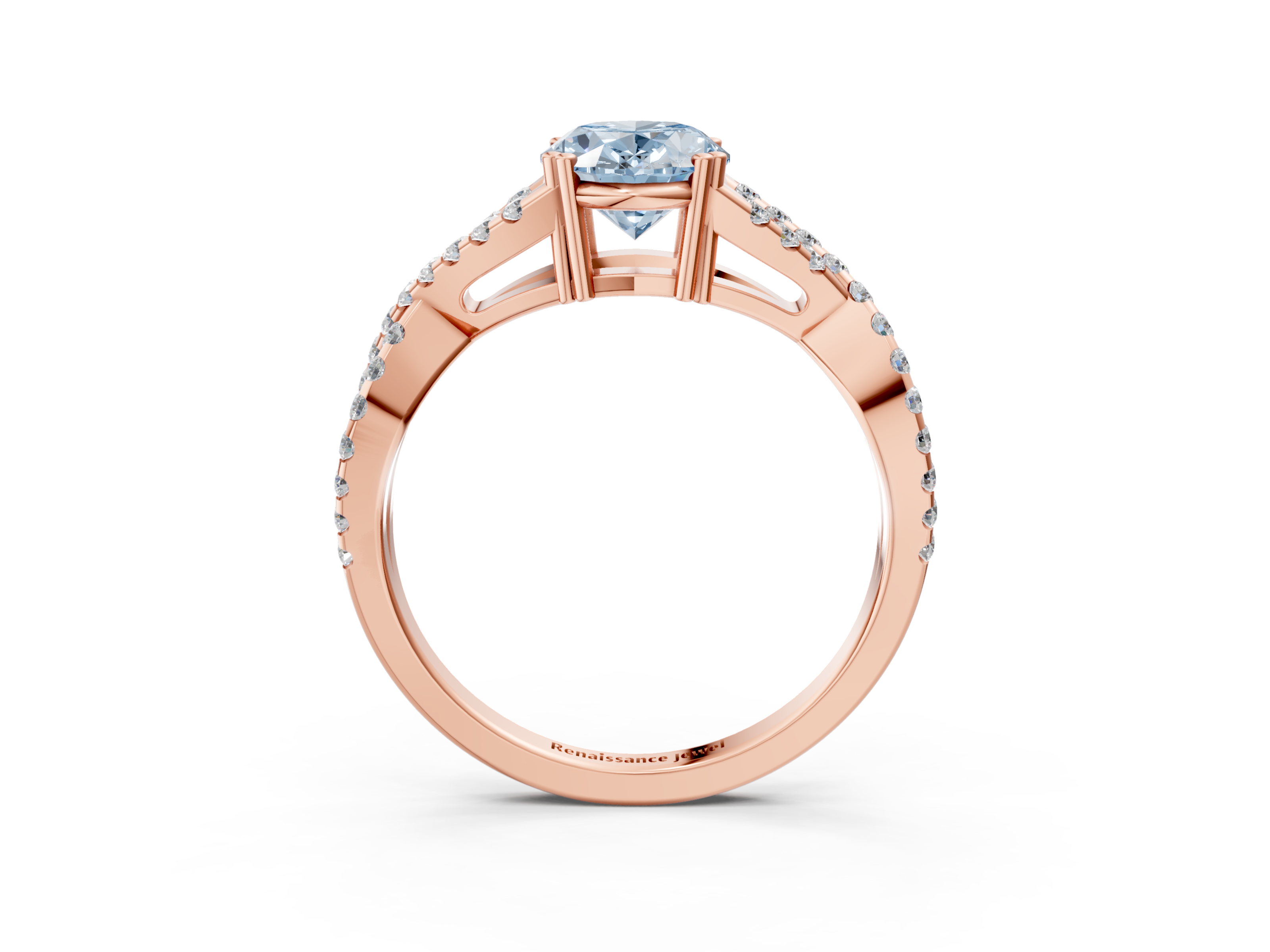 Rose gold Fancy Blue Oval  Solitaire Twist Band with Pavé Setting and Four-Prong Setting_37