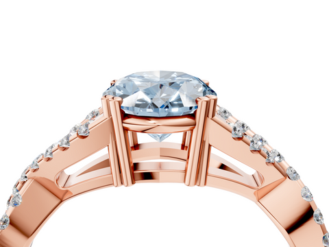 Rose gold Fancy Blue Oval  Solitaire Twist Band with Pavé Setting and Four-Prong Setting_38