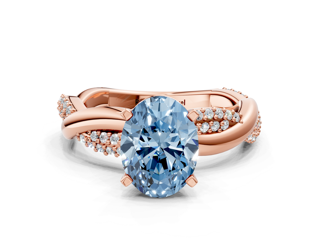 Rose gold Fancy Blue Oval  Solitaire Twist Band with Pave Prong Setting_45