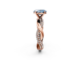 Rose gold Fancy Blue Oval  Solitaire Twist Band with Pave Prong Setting_47