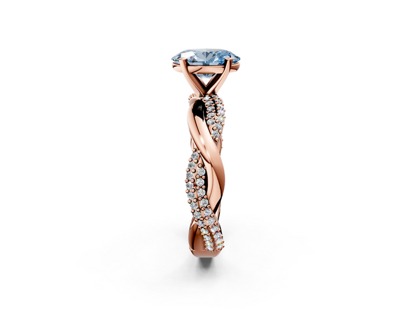 Rose gold Fancy Blue Oval  Solitaire Twist Band with Pave Prong Setting