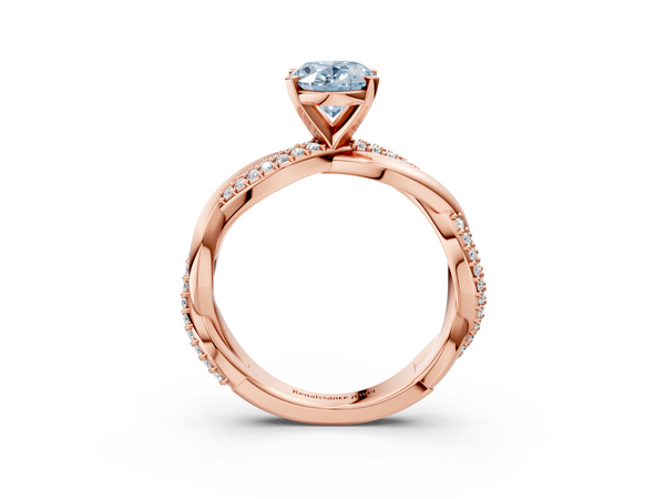 Rose gold Fancy Blue Oval  Solitaire Twist Band with Pave Prong Setting